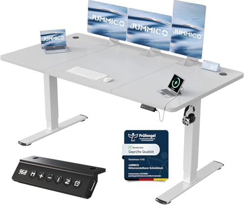 JUMMICO Höhenverstellbarer Schreibtisch 160 x 70 cm, USB-A-Anschluss