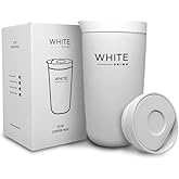 WHITE Prime Insulated Stainless Steel Coffee Mug 12 oz – Leakproof Travel Coffee Cup with Push Button Lid, Double Wall Thermal Mug for Hot & Cold Drinks, Fits Cup Holder