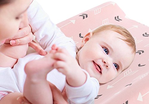 Stretchy Changing Pad Covers-BROLEX 2 Pack Jersey Knit Change Pad Covers For Girls Boys,Pink & White Arrow