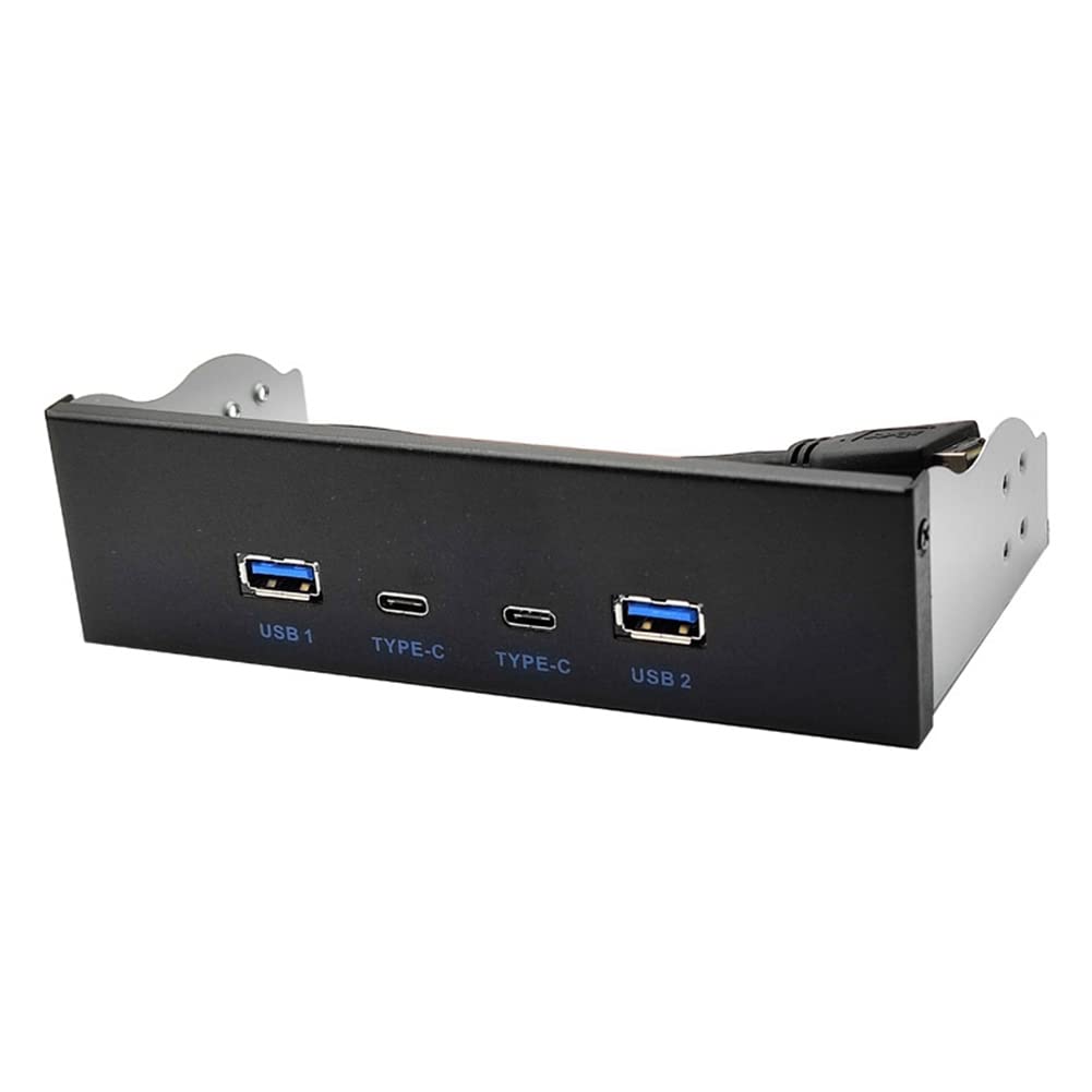 Hopbucan USB3.2 TYPE-C Optical Drive Panel 2X USB GEN2+2X TYPE-C 3.5-Inch 5.25-Inch HUB 19PIN to C-Port Front Back Plug