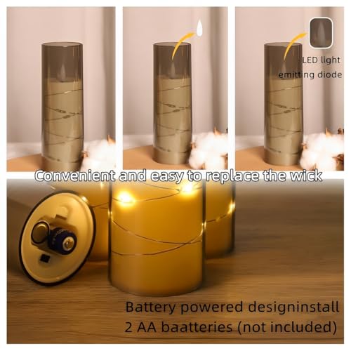 Beauenty 5 Pc Flameless LED Candles with Timer and Remote,Acrylic Pillar Candles with Embedded Star String for Romantic Ambiance and Home Decoration,Battery Operated Candles(Grey)