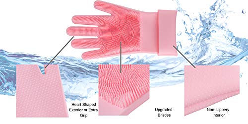 image for Scrubme Silicone Dishwashing Gloves with Scrubber & Bonus Hook | 100% 