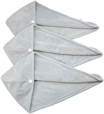 HOPESHINE Hair Towel Twist Shower Head Towel Microfiber Hair Turban Wrap Fast Drying Cap for Women (Grey 3-Pack)