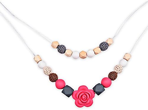 Baby Teething Silicone Necklace, Nursing Necklace For Mom Wearing and Soothing Babies' Pain of Teething 100% BPA-Free Silicone Easily Cleaned, Dishwasher Safe.Double layer design