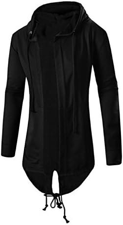 Men Autumn Winter Medium Coat Hooded Cardigan Coat Solid Colour Soft Cotton Plus Size Casual Clothing Black L