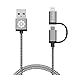 F-color iPhone 6 Charger, 3.3 Ft 2-in-1 Apple MFI Lightning Cable Braided for iPhone 8 7 6S 6 Plus 5 5S 5C SE, iPad Pro, iPad Mini 4, iPad Air 2, Micro USB Cable for Sumsung, HTC, Motorola, Grey