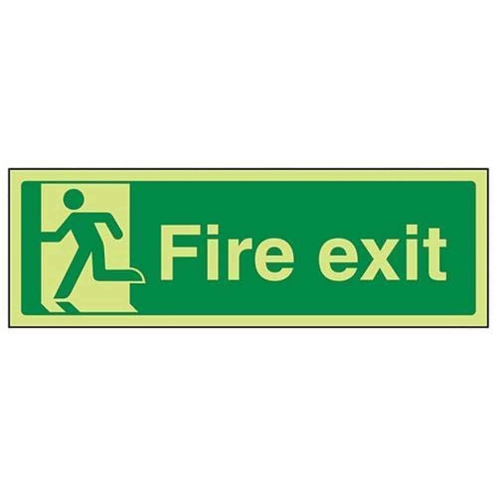 V Safety 14010BJ-GS Glow In The Dark Final Fire Exit Man Left Sign - 450mm x 150mm - Self Adhesive Vinyl — image 1