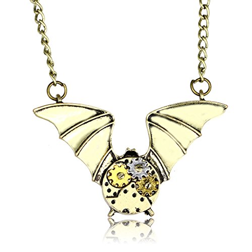 Steampunk Necklace Copper Gears Bat Wing