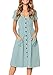 Yidarton Women's Summer Short Sleeve V Neck Button Down Causal Plain Swing Midi Dress with Pockets