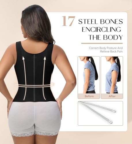 SHAPSHE Waist Trainer Corset for Women Tummy Control Sport Workout Body Shaper Vest for Postpartum Gym Zipper and Hooks