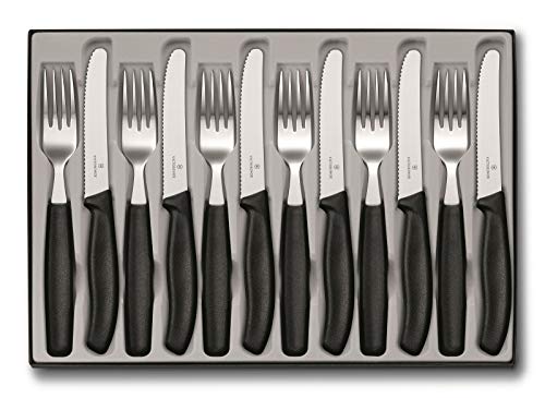Victorinox Classic, Profi Tafelbesteck, 12-teilig, Extra Scharfe Klinge, Wellenschliff, 11 cm, Rostfreier Stahl, schwarz