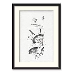 Black Paper Framed Canvas Wall Art for Living Room, Bedroom Traditional Chinese Words and Plants Canvas Prints for Home Decoration Ready to Hanging - 23x31 inches