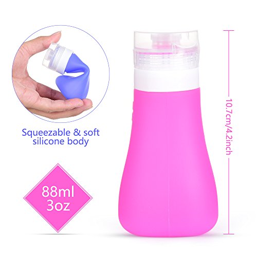 Silicone Travel Bottles, Leakproof Containers Set Portable Soft Travel Bag, Refillable Spray/Squeeze Accessories with TSA Approved for Shampoo, Toiletries, Conditioner, Lotion, Cosmetics-3 oz, 3 Pack - Thumbnail 2