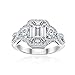 MIA SARINE Emerald Cut Cubic Zirconia Royal Princess Style Royal Princess Style Engagement Ring for Women in Rhodium Plated 925 Sterling Silver, Size 7