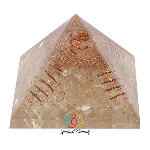 Spiritual Elementz Reiki Charged Chakra Healing 4 Sided Copper Coil Crystal Orgone Pyramid (3' Inch) with Clear Crystal Gemstone Copper Metal (Stone of Purity & Positivity)