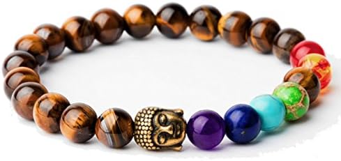 Natural Tiger Eye and Onyx Chakra Healing Stones Bracelet, Tibetan Buddhist Prayer Beads for men or women