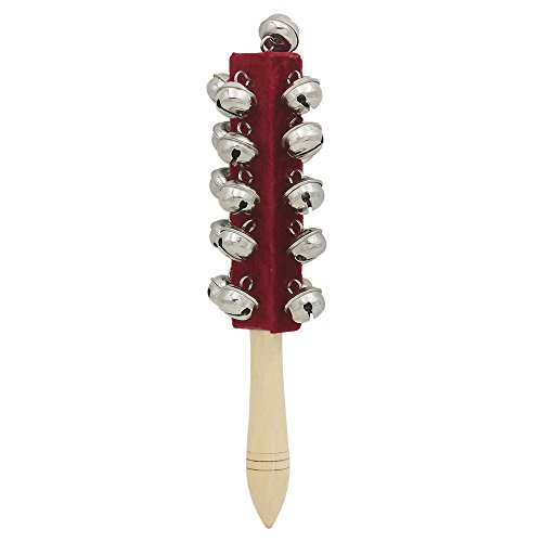 Mowind Wooden Hand Held Sleigh Bell Stick with 21 Metal Jingles Percussion Musical Instrument Toy for KTV Party Kids Xmas Gift (Red) - Thumbnail 3