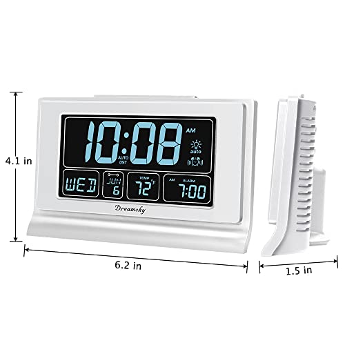 DreamSky Digital Alarm Clock with Battery Backup for Bedroom, Auto Set