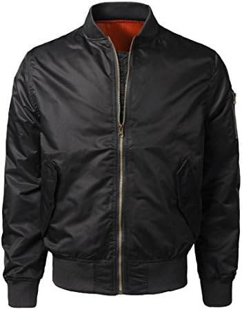 hleCKL Men Spring Autumn Winter Casual Solid Slim Bomber Jacket Zipper Outwear (M, Black)