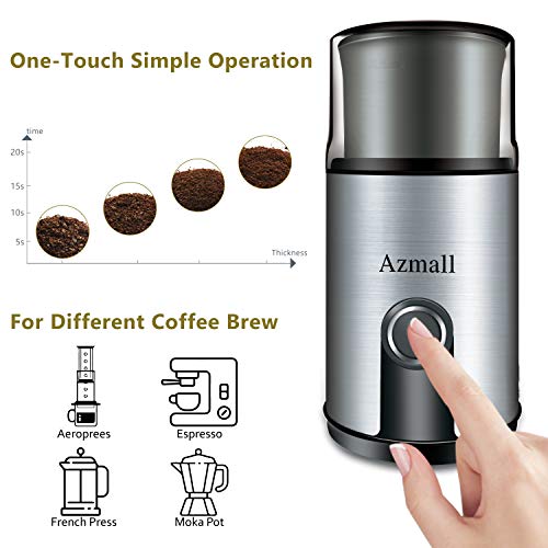 Spice Grinder - Azmall Coffee Bean Grinder Electric with Stainless Steel Blade, 3oz/85g Large Capacity, 200W Powerful Motor, Removable Grinding Cup, also for Pepper, Herbs, Nuts, Seeds, Grains - Thumbnail 4