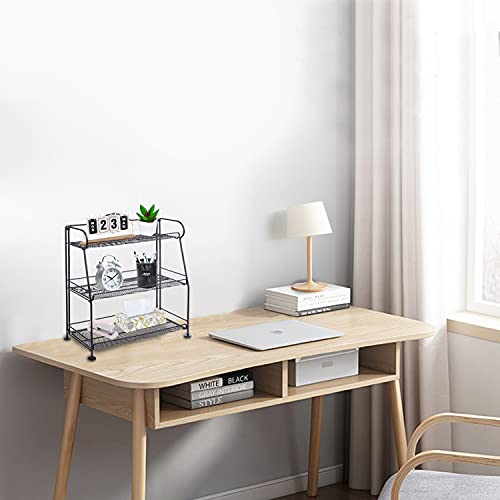 MRINDA Foldable 3 Tier Spice Rack Organizer for Cabinet, 2 Tier Metal Spice Holder Standing Shelf Storage With Guardrail for Kitchen Countertops Bathroom Office