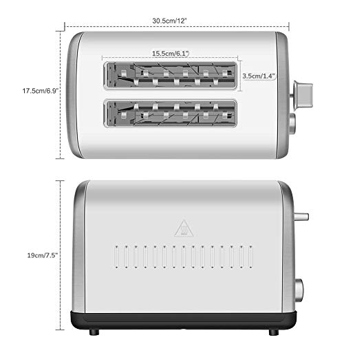 Home Gizmo Cool Touch with Extra-Wide Slots 7 Browning Dials and Removable Crumb Tray, Brushed Stainless Steel, Silver
