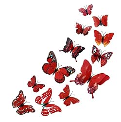 12PCS Butterfly Wall Decals Removable 3D Red