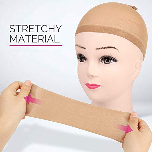 4 Pack Nylon Wig Caps Brown Skin Tone Wig Cap for Women, Each Paper Board Contains 2 Wig Caps (Brown)