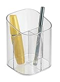 mDesign Cosmetic Organizer Cup for Vanity Cabinet to Hold Makeup Brushes, Beauty Products - 3 Compartments, Clear