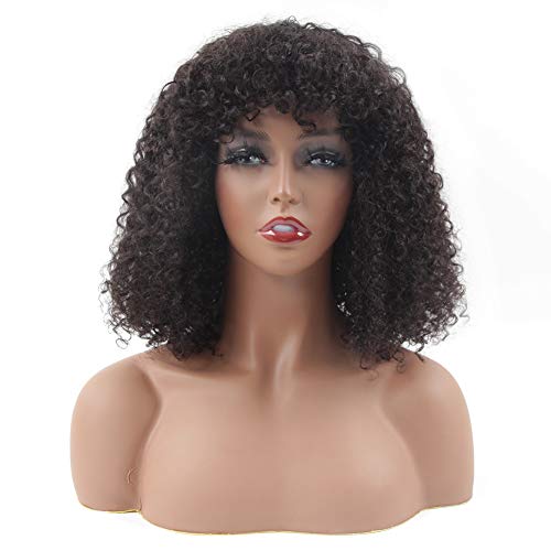 BLY-Afro-Kinky-Curly-Human-Hair-Bob-Wigs-None-Lace-Front-Wigs-with-Bangs-8-Inch-Short-130-Density-Glueless-Wigs-Natural-Black-Color