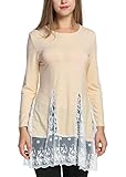 Zeagoo Women's Trendy Long Sleeve Scoop Collar Floral Lace Splicing Blouse Tops