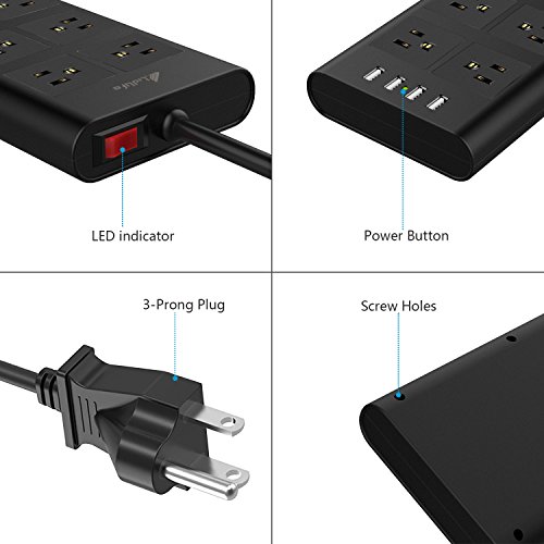 image for Extension Cords, Lidlife 6 Outlet Power Strip Surge Protector Extensio