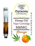 Hemp Oil Extract Vape Cartridge 500mg by Optamia, Natural Orange Flavor for Pain Anxiety & Stress Relief - Grown in Nevada, U.S.A.