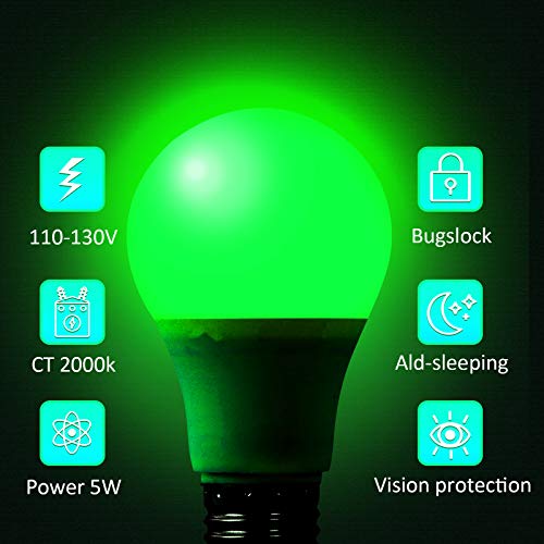 KQHBEN LED Green Light Bulb A19 5Watts with E26 Base 40w Equivalent