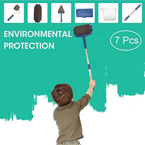 Paint Roller Brush Kit,House Paint Rollers, Adjustable Telescopic Poles, Paint Roller Pro, Multifunction Paint Runner Brush Set for DIY House,School,Office Painting Wall,Ceiling(Blue) (B) - Thumbnail 3