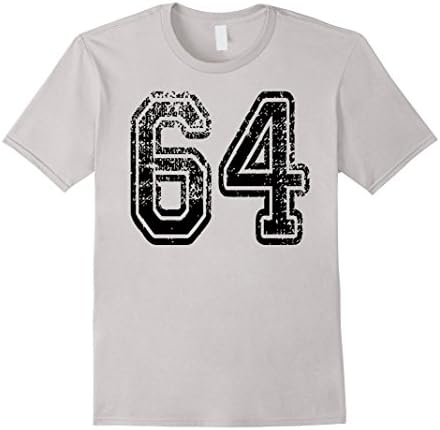 Mens #64 T-Shirt Numbered Grungy Sports Team Tees - both sides Small Silver