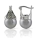 JanKuo Jewelry Rhodium Plated Gray Color Simulated Pearl Marcasite Earrings
