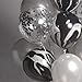 Mayen 40 Pcs 12 Inch Black Silver White Balloons Set, Silver Confetti and Black Agate Marble, Silver and White Latex Balloons for Wedding Baby Showers Graduation Birthday Party Decoration Backdrop