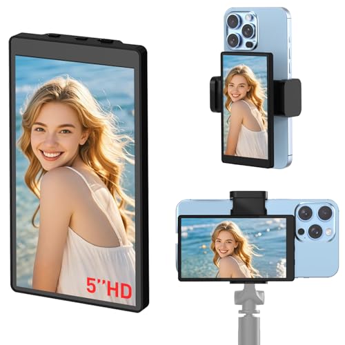 Photo 1 of USBERG 5" Magnetic Vlog Selfie Monitor Screen for iPhone Back Camera Monitor w/Bluetooth Remote, Low Latency HD Display, Screen Mirroring for TikTok/YouTube Live Streaming Video Recording
