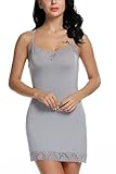 Avidlove Women's Chemise Nightgown Sleepwear Lace Lounge Dress Spin Slip, Large, Gray