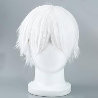 Male White Synthetic Wig For Cosplaying Anime Characters Straight