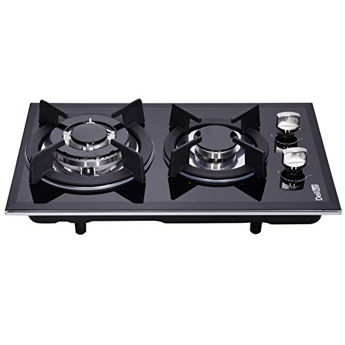 Delikit 12 Inch Gas Cooktop Dual Fuel Sealed 2 Burners Tempered Glass