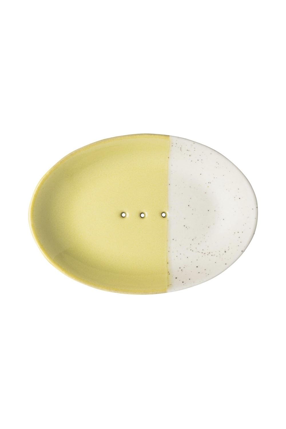 Tranquillo Rustic Oval Ceramic Soap Dish Yellow with Holes for Water Drainage 14 x 9.5 cm