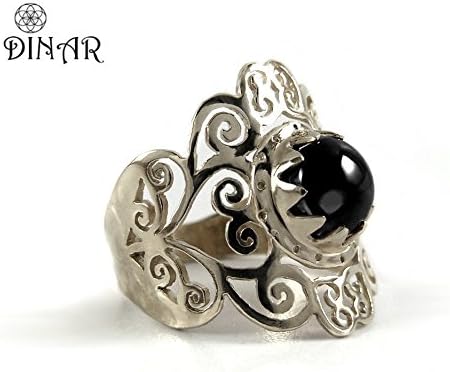 Onyx Silver lace ring, sterling silver lace ring onyx black Gemstone, victorian lace silver cocktail ring, statement ring, right hand ring
