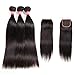 LONG YAO Brazilian Straight Virgin Hair 3 Bundles with Closure 4 X 4 Lace Closure with Bundles 100% Virgin Human Hair Extensions Weave weft Natural Color (18 20 22 W 16 Closure)
