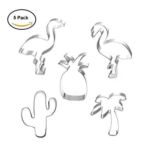 5 PCS Tropical Flamingo Cookie Cutters Set Flamingo Pineapple Palm Tree Cactus Stainless Steel - Thumbnail 4