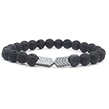 Men Women 8mm Lava Rock Hematite Diffuser Bracelet Elastic Natural Stone Yoga Beads Bracelet Bangle (Hematite - Gun Black)