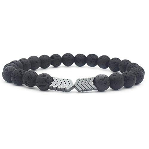 Men Women 8mm Lava Rock Hematite Diffuser Bracelet Elastic Natural Stone Yoga Beads Bracelet Bangle (Hematite - Gun Black)