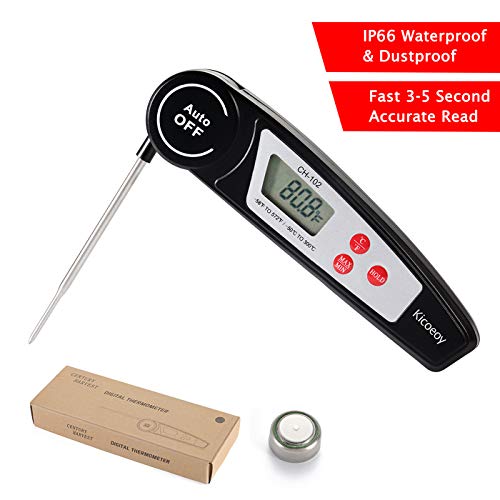Digital Instant Read Meat Thermometer, Kicoeoy Ultra Fast Waterproof Food Thermometer, Outdoor Cooking Thermometer for BBQ Grill Baking Milk- Folding Metal Kitchen Grilling Thermometer