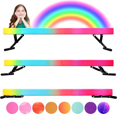 Photo 1 of FC FUNCHEER Adjustable balane Beam for Kids - 8FT Gymnastics Beam - high and Low Floor Beam for All Gymnastic Levels-Professional Gymnastic Equipment for Home and Gym Center (Gradient Rainbow, 7"-17")